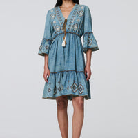 Embroidered Tassel Detail Knee Length Dress