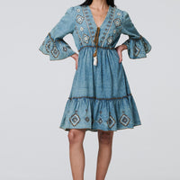 Embroidered Tassel Detail Knee Length Dress