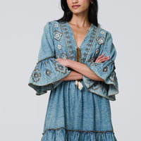 Embroidered Tassel Detail Knee Length Dress