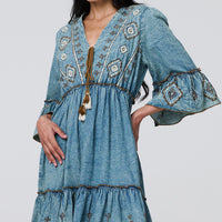 Embroidered Tassel Detail Knee Length Dress