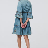 Embroidered Tassel Detail Knee Length Dress