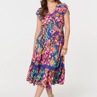 Ikat Print Lace Trim Midi Smock Dress