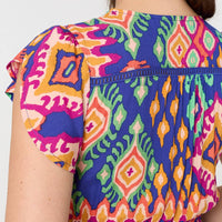 Ikat Print Lace Trim Midi Smock Dress
