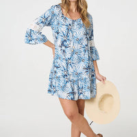 Floral Lace 3/4 Sleeve Short Shift Dress