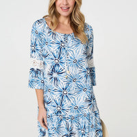 Floral Lace 3/4 Sleeve Short Shift Dress