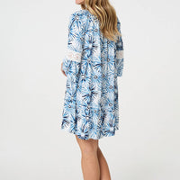 Floral Lace 3/4 Sleeve Short Shift Dress