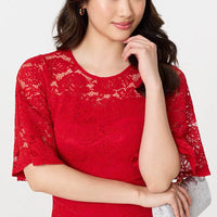 Lace Overlay Knee Length Skater Dress