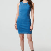 Cut-Out Detail Sleeveless Denim Mini Dress