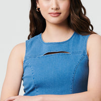 Cut-Out Detail Sleeveless Denim Mini Dress
