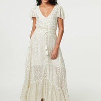 Animal Print Tassel Tie Maxi Dress