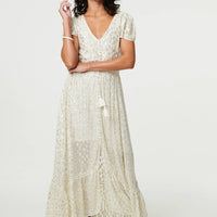 Animal Print Tassel Tie Maxi Dress
