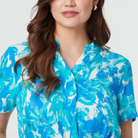 Printed Short Sleeve Tie Waist Midi Dress