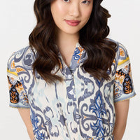 Patchwork Print Short Sleeve Midi Dress