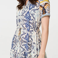 Patchwork Print Short Sleeve Midi Dress