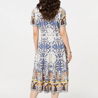 Patchwork Print Short Sleeve Midi Dress