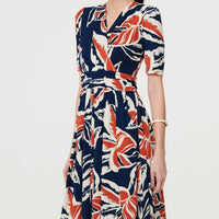 Floral V-Neck Pleated Midi Wrap Dress