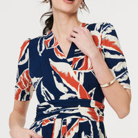 Floral V-Neck Pleated Midi Wrap Dress