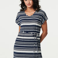 Striped Cap Sleeve Tie Waist Maxi Dress