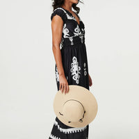 Ikat Print Ruched Cap Sleeve Maxi Dress