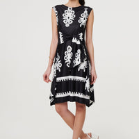 Ikat Print Tie Front Knee Length Dress