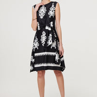 Ikat Print Tie Front Knee Length Dress