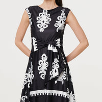 Ikat Print Tie Front Knee Length Dress