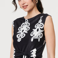 Ikat Print Tie Front Knee Length Dress