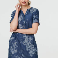 Relaxed Turn-Up 1/2 Sleeve Short Dress