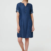 Denim Relaxed Button-Front Short Dress