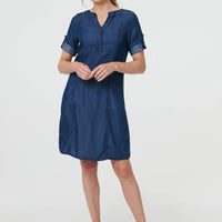 Denim Relaxed Button-Front Short Dress