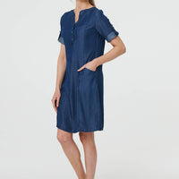 Denim Relaxed Button-Front Short Dress