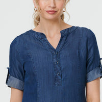 Denim Relaxed Button-Front Short Dress