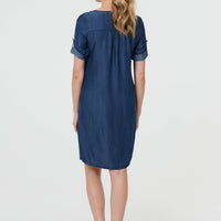 Denim Relaxed Button-Front Short Dress