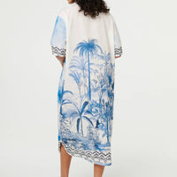 Abstract 1/2 Sleeve Midi Shift Dress