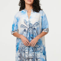 Abstract 1/2 Sleeve Midi Shift Dress