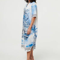Abstract 1/2 Sleeve Midi Shift Dress