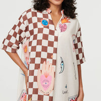 Abstract 1/2 Sleeve Midi Shift Dress