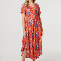 Paisley Relaxed Short Sleeve Midi Dress