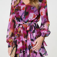 Floral Ruffled Tie Waist Mini Dress