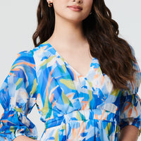 Abstract 3/4 Puff Sleeve Tiered Maxi Dress