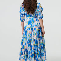 Abstract 3/4 Puff Sleeve Tiered Maxi Dress