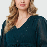 Sparkly Semi Sheer Long Sleeve Midi Dress