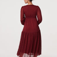 Sparkly Semi Sheer Long Sleeve Midi Dress