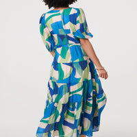 Abstract Ruched 1/2 Sleeve Midi Dress