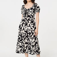 Abstract Tie Up Bardot Midi Dress