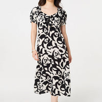 Abstract Tie Up Bardot Midi Dress