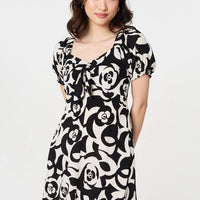 Abstract Tie Up Bardot Midi Dress