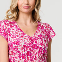 Floral Cap Sleeve Lace Trim Short Dress