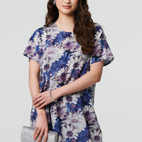 Floral Short Sleeve Knee Length Shift Dress