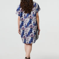 Floral Short Sleeve Knee Length Shift Dress